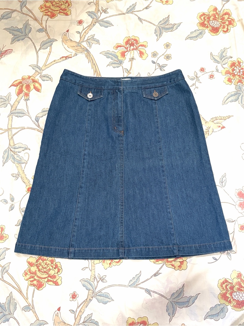 Talbots- Classic Blue Jean Skirt with Button Accent